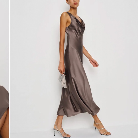 Reformation Bryn Silk Dress Brown - Size 8 - Picture 2 of 2